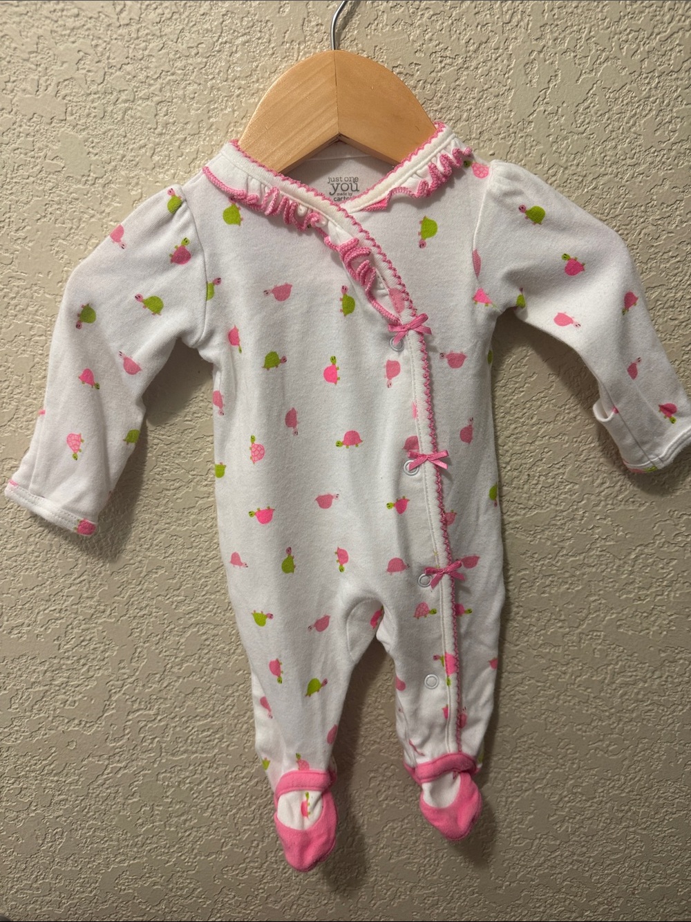 Carter's White Footed One-Piece with Pink & Green Turtle Print